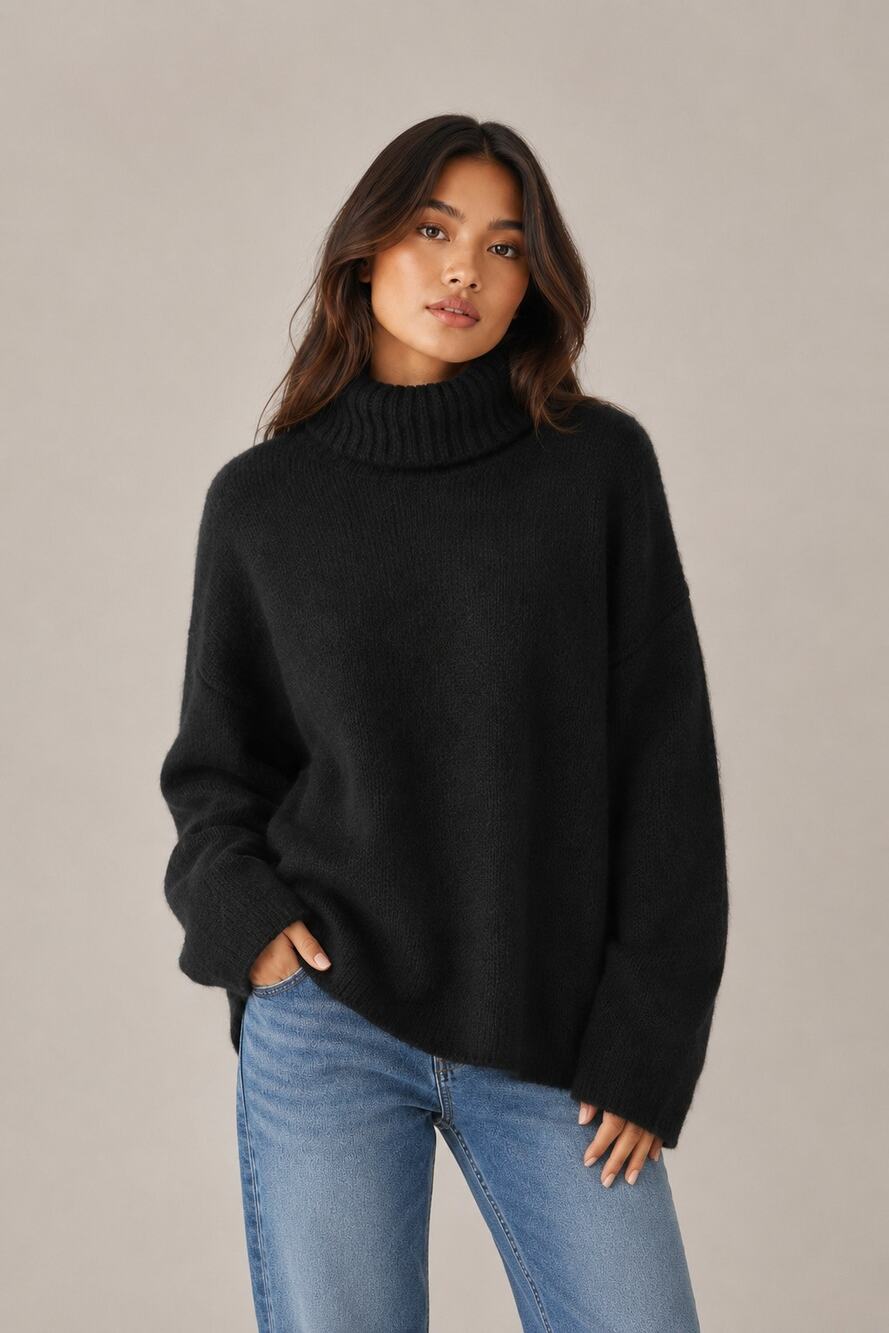 Princess Polly Oversized Black Turtleneck Sweater – Size S/M